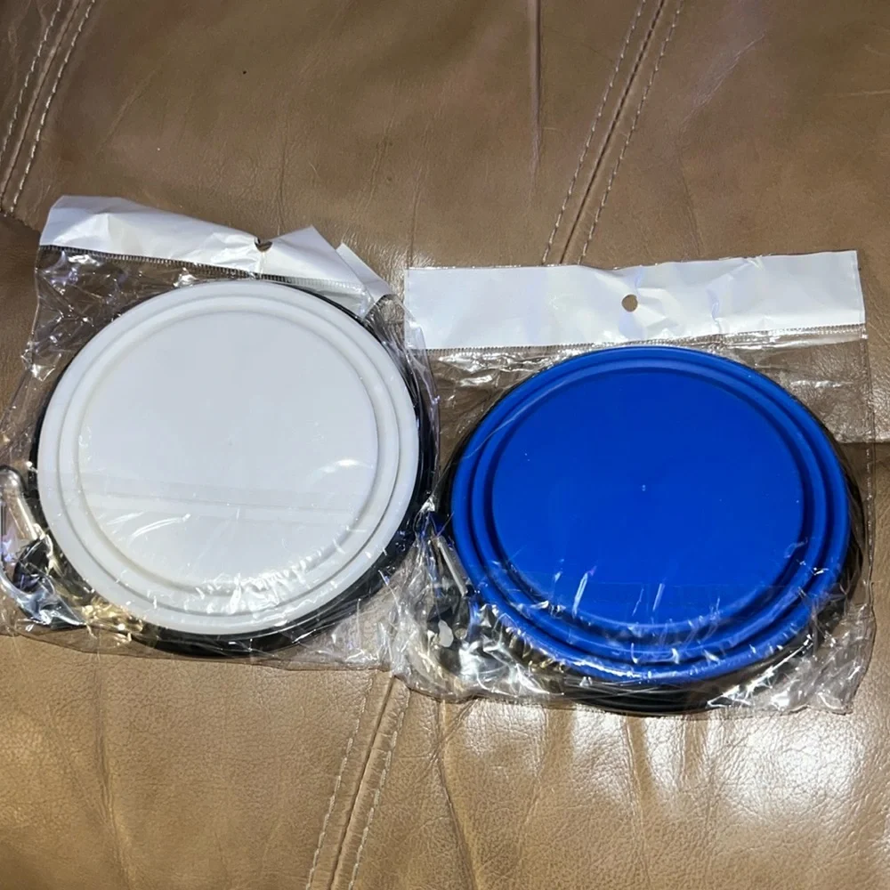 Set of 2 Collapsible Silicone Water Travel Bowls with Clip for Dog and Cat BNWT